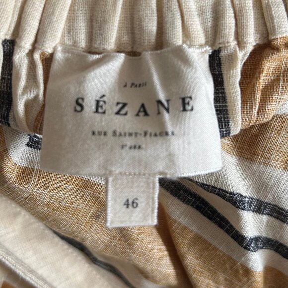 Sezane Koffi Blouse Rayure Ocre Ecru Noir - Size 46-XXXL-18 - Picture 4 of 6